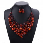 Ruby Red Crystal Marquise Ornate Statement Necklace